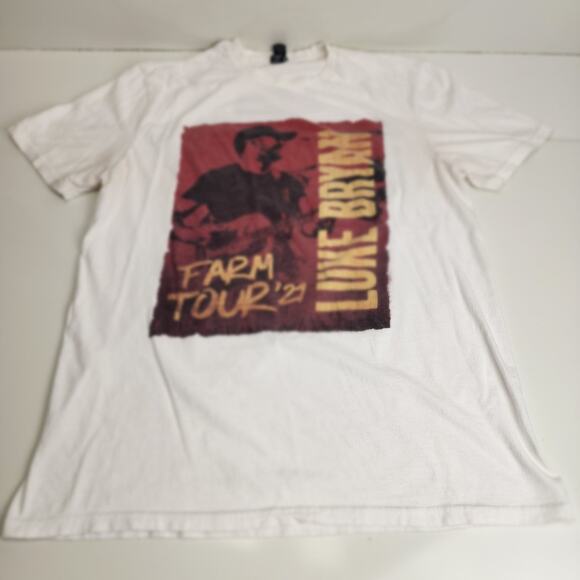 Luke Bryant Farm Tour Iowa 2021 White Short Sleeve Tee Shirt Men's Size L - Picture 1 of 6